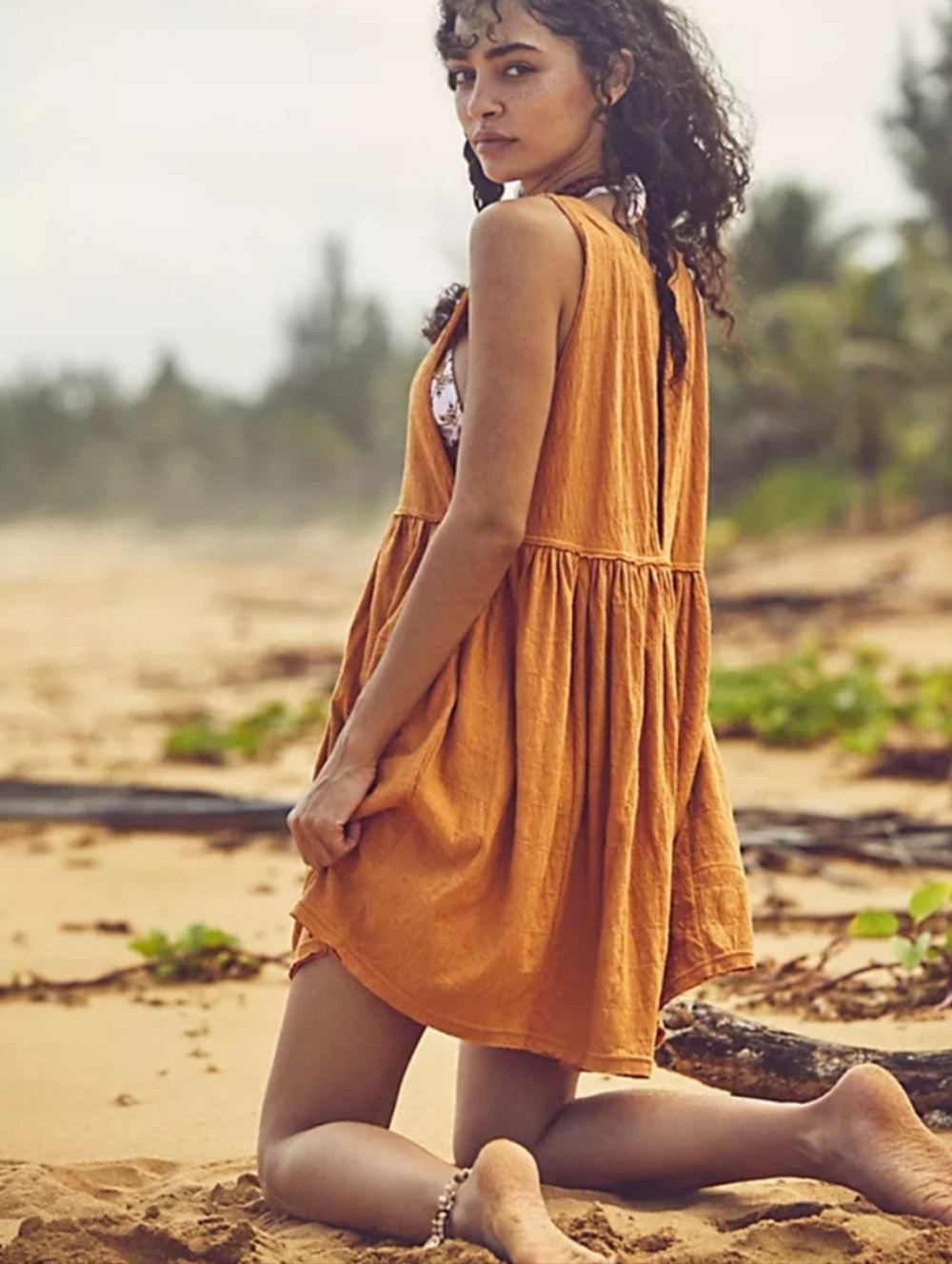 Free People Beach I'm Still Obsessed Sleeveless Mini Dress Mustard Yellow XS